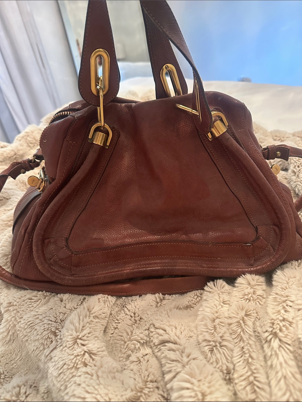 Chloe Brown Leather Shoulder Bag with Gold Hardware